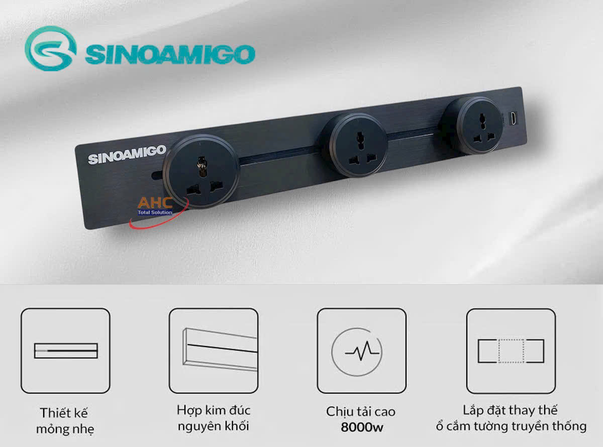Thanh ray ổ cắm lắp  âm bàn chính hãng Sino Amigo kêt hợp cổng mạng, HDMI  sang trọng đẳng cấp SPT-1AS-50-K